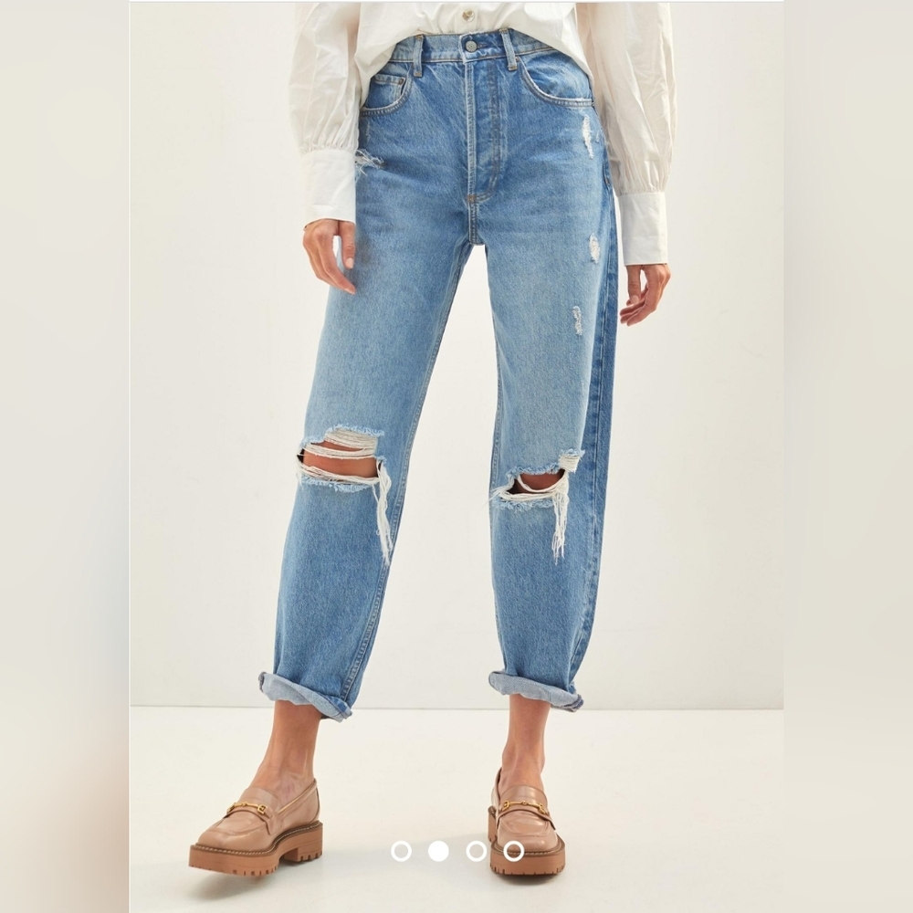 Boyish High Rise The Toby Relaxed Taper Lyocell Distressed Jeans Size 26 , 14" - Picture 8 of 16